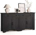 ONBRILL 63" Sideboard Buffet Cabinet, Kitchen Buffet Storage Cabinet, Large Credenza with Drawers & Doors, Wood Coffee Bar Console Wine Bar for Living Room Hallway Black