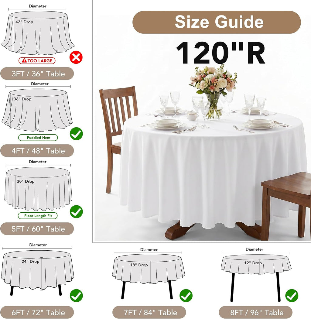 Fitable 6 Pack Sage Green Round Tablecloths - 120 Inches in Diameter | Wrinkle & Stain Resistant, Washable Polyester Fabric, For Wedding Party Banquet Formal Events Fall Thanksgiving Harvest
