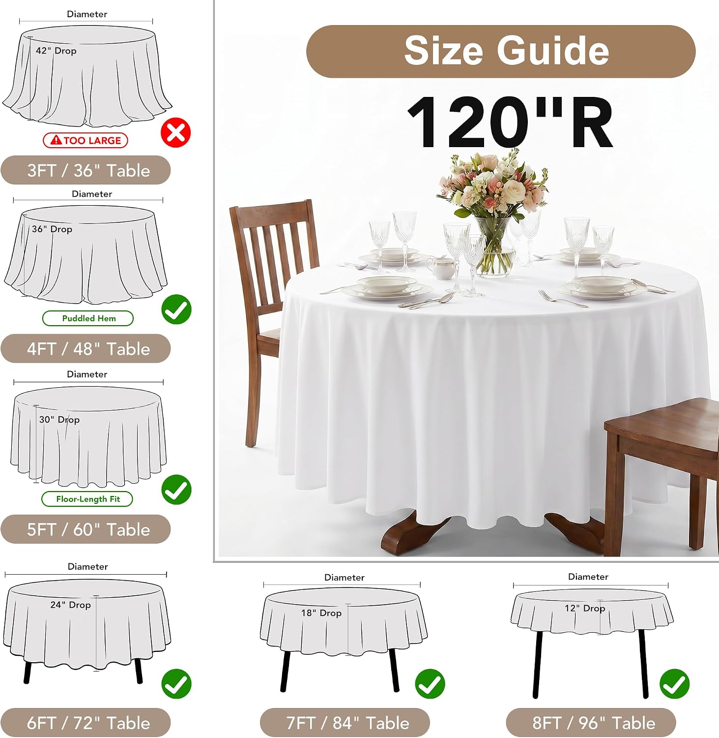 Fitable 6 Pack Rust 120 Inch Round Tablecloth - Stain Resistant and Washable Table Cover, Polyester Fabric Table Cloth for Wedding, Party, Banquet, Formal Events