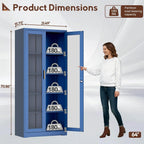UNICOLY Lockable Display Cabinet with Glass Doors, Curio Cabinets with 4 Adjustable Shelves, Liquor Bookcase Bookshelf with Doors, Metal Storage Cabinet for Living Room Pantry, Blue
