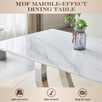 SSLine Modern White Marble Dining Table for 6,Luxury 69" Faux Marble Kitchen Table for 4 6 8, Rectangle Dining Room Table with Silver Stainless Steel U-Shape Base(1 Table Only)