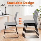 KLASIKA Stackable Guest Reception Chairs, Stacking Office Chair with Ergonomic Lumbar Support & Metal Legs, Plastic Desk Chairs for Conference School Church Waiting Meeting Break Room Set of 8, Gray