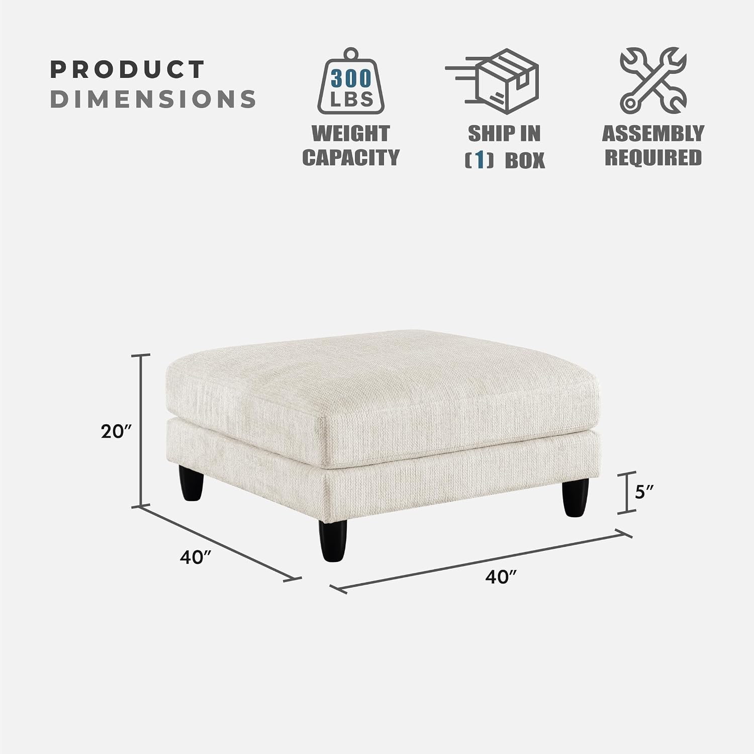 Lexicon Modern Ottoman, Foot Stools, Living Room Foot Rest, Module for Sectional Sofa, 40" Microfiber Upholstery Square Ottoman for Living Room/Bedroom, Assembled, Beige