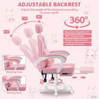 HOFFREE Kids Computer Gaming Chair for Girl with Cute Bunny Massage Lumbar Pillow Kids Pink Desk Office Chair with Adjustable Headrest and Footrest for Teen Girls