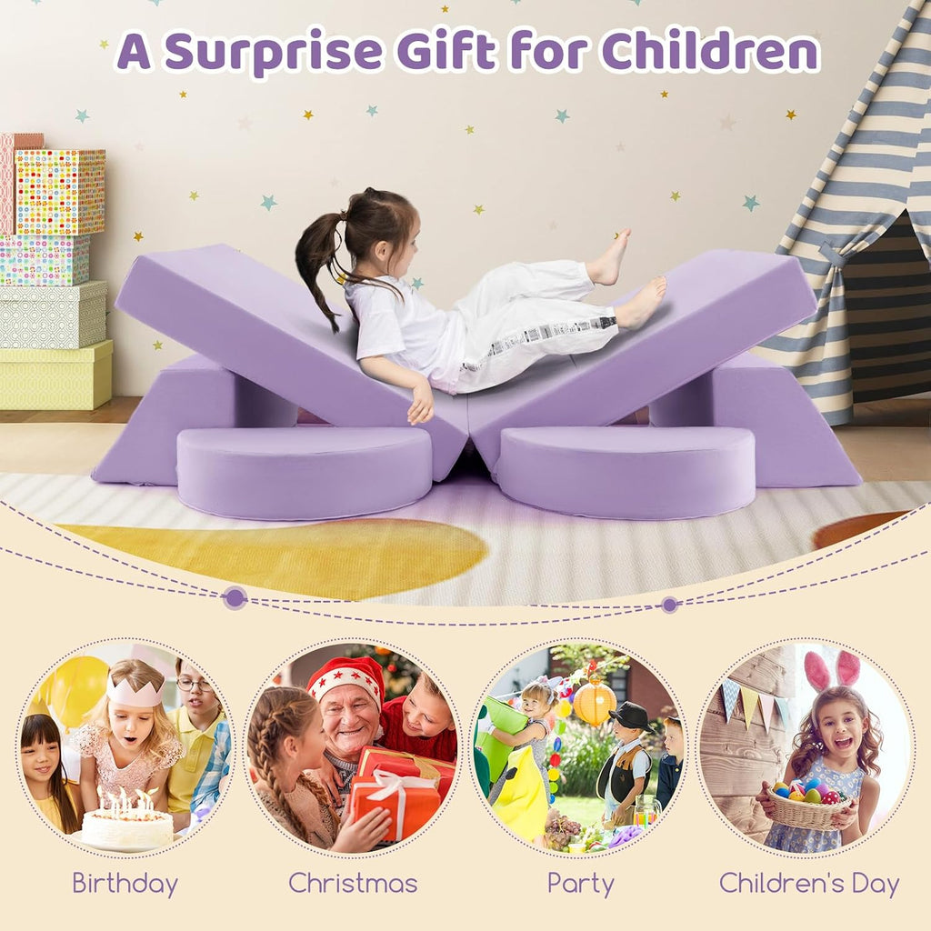 INFANS Mondular Kids Play Couch, 8PCS Toddler Sectional Sofa Building Fort for Bedroom Playroom, Imaginative Convertible Floor Cushion, Foam Set for Boys Girls