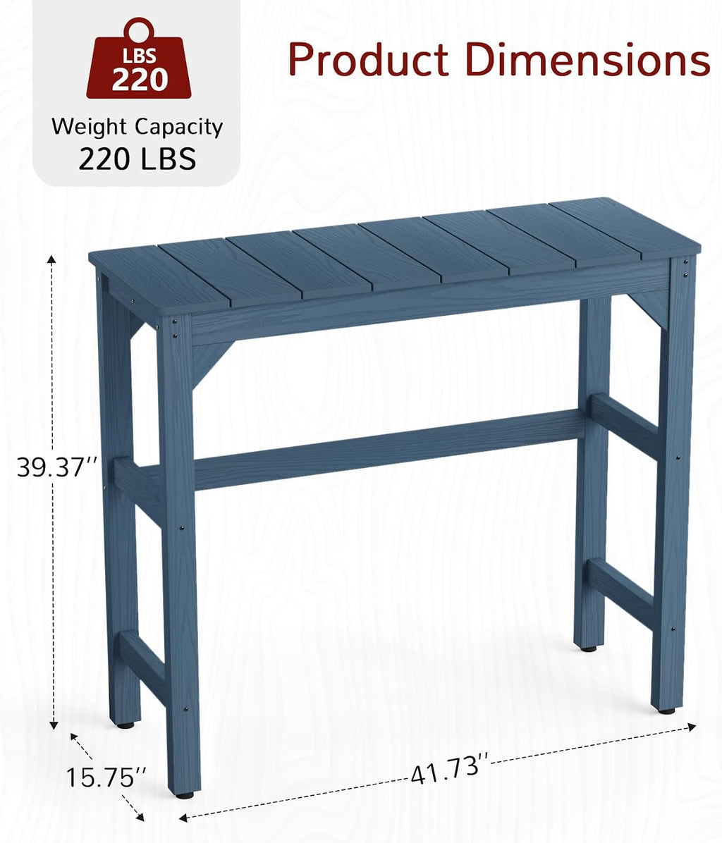 Stoog Patio Bar Table, All-Weather Outdoor Bar Height Table with Adjustable Feet, Low Maintenance, for Balcony, Deck, Porch, and Poolside, Blue