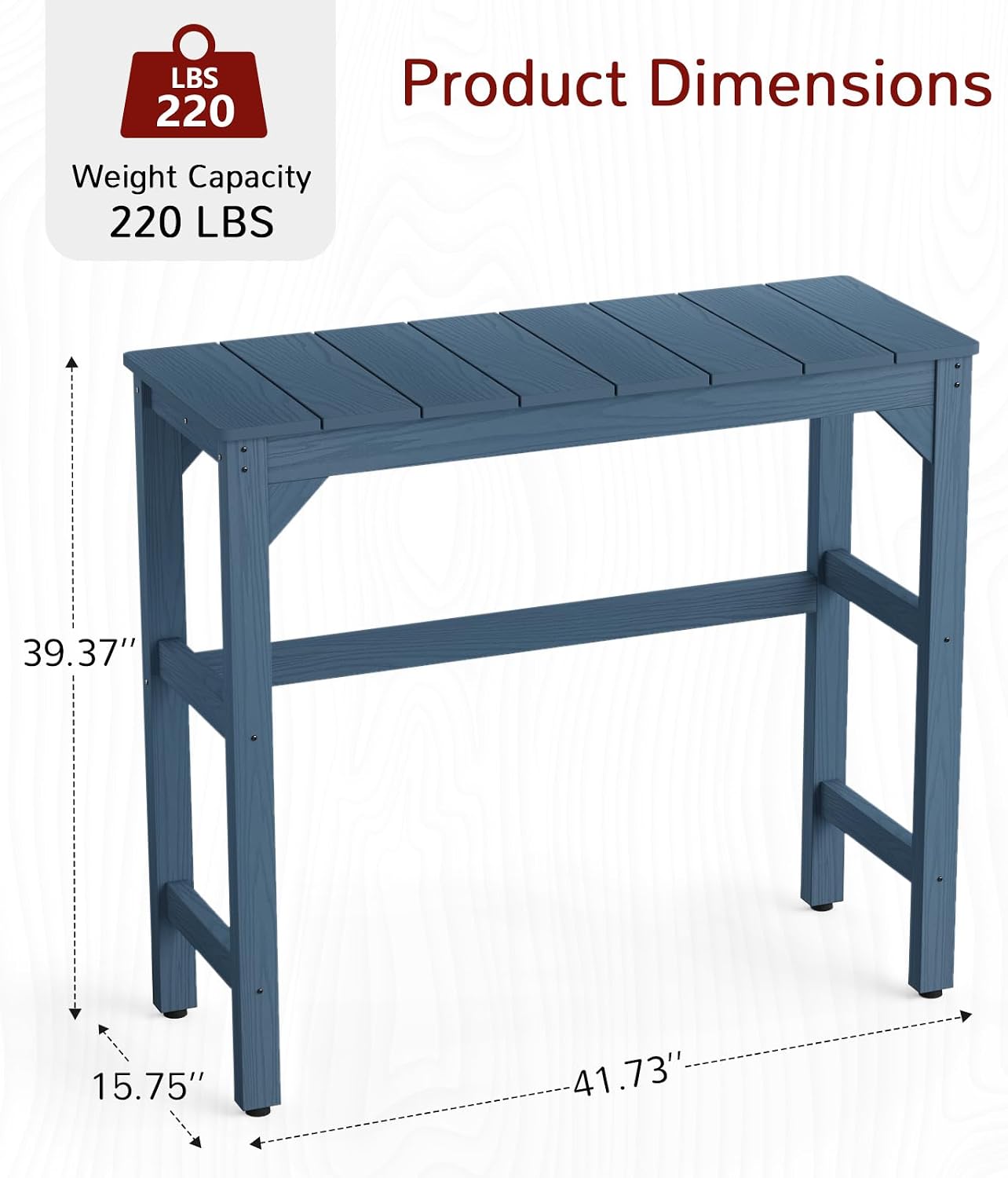 Stoog Patio Bar Table, All-Weather Outdoor Bar Height Table with Adjustable Feet, Low Maintenance, for Balcony, Deck, Porch, and Poolside, Blue