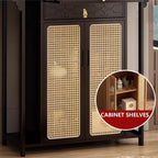 Chinese Shrine Altar Table with Storage, Bamboo Buddha Buddhist Altar Cabinet, Offering Meditation Table with Plastic Rattan Door, for Living Room, Temples(Black,100cm/39.3in)