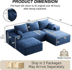 Modular Sectional Sofa Cloud Couch, 108'' Comfy U Shaped Sectional Couches for Living Room, Deep Seat Cozy Fluffy Corduroy Boneless Couch Sectionals Sofa with Movable Ottomanm, Blue