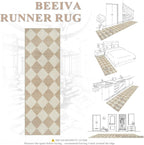 Beeiva Checkered Print Carpet Runners for Hallway 6ft, Beige Ultra Thin Washable Kitchen Runner Rug Non Slip, Moroccan Plaid Checkerboard Decor Faux Wool 2x6 Rug for Bedroom Bathroom Entryway