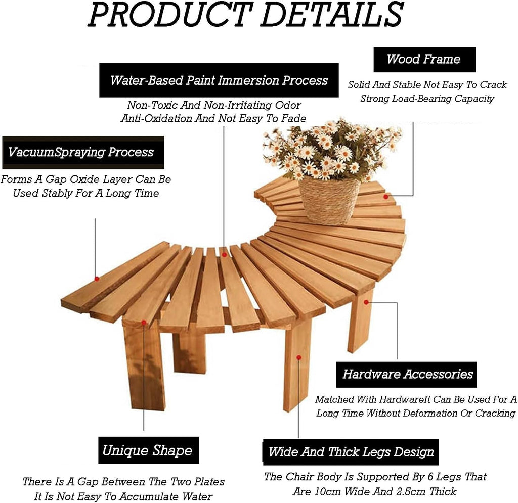Tree Bench Wrap Around,Wooden Curved Weatherproof Outdoor Benches,for Garden,Lawn,Patio & Backyard(Color2)