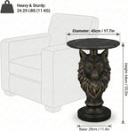 Animal Statue Accent End Table Faux Marble Top Resin Sculptural Pedestal Side Table for Living Room Bedroom Entryway Reading Nook Home Decor Display Stand Small Round Nightstand (Wolf Head)