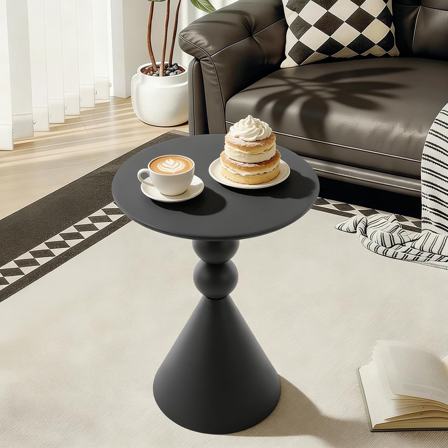 Side Table Small End Table with Product Size(D*H) 15.7 * 24in & 20 Lbs Load Capacity Floor Standing Modern Coffee Tables Modern Accent Nightstand for Living Room, Study Room, Rest Area(Black)