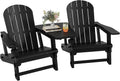 Shintenchi Adirondack Chairs Set of 2,HDPE Adirondack Chairs w/Removable Tablelop & Umbrella Hole,All-Weather Wooden Textured Plastic Outdoor Chairs w/Cup Holders for Garden Backyard Pool,Black