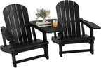 Shintenchi Adirondack Chairs Set of 2,HDPE Adirondack Chairs w/Removable Tablelop & Umbrella Hole,All-Weather Wooden Textured Plastic Outdoor Chairs w/Cup Holders for Garden Backyard Pool,Black