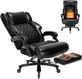 Big and Tall Executive Office Chair 500lbs Heavy Duty PU Leather Desk Chair, Adjustable Height 90°-155° Reclining High Back Computer Chair with Pull Out Footrest & Silent PU Casters for Home Office