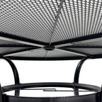 Round Patio Dining Table for 6, 47 Inch, Black Electroplated Steel, with Umbrella Hole, for Backyard, Porch, Deck