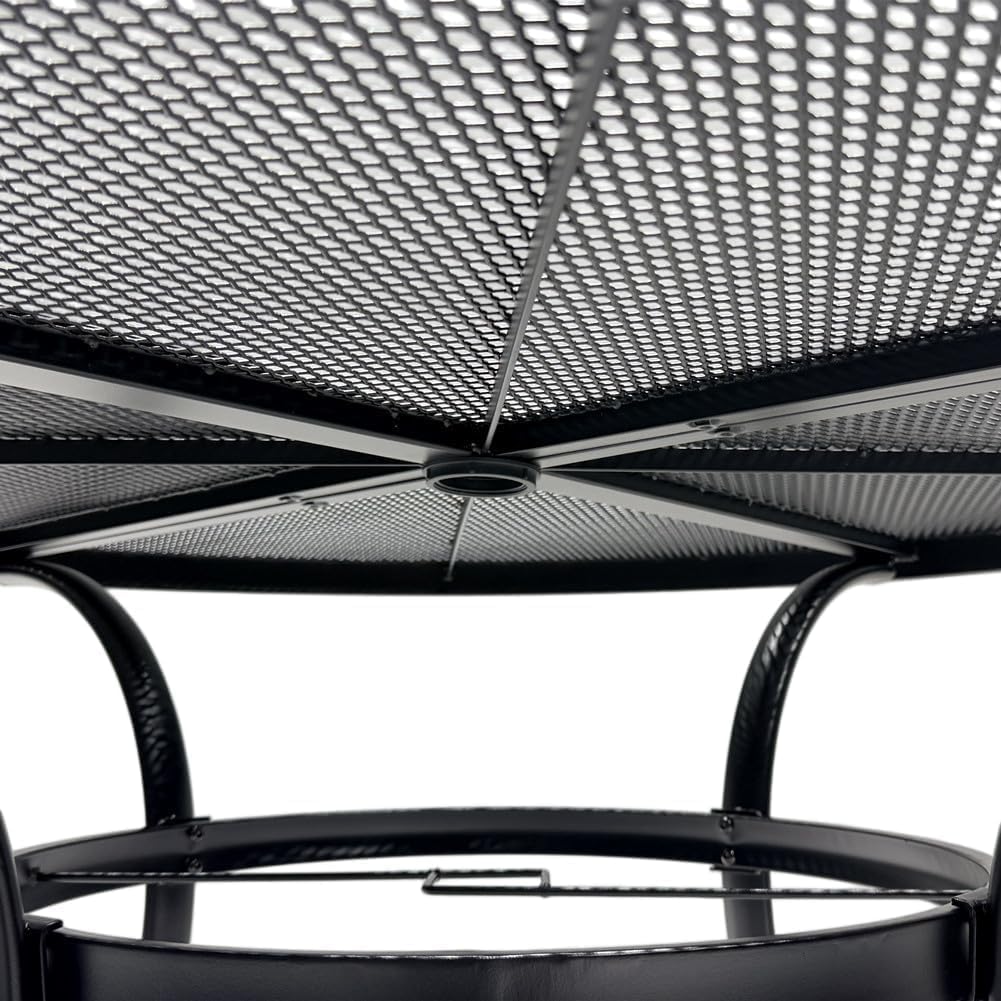 Round Patio Dining Table for 6, 47 Inch, Black Electroplated Steel, with Umbrella Hole, for Backyard, Porch, Deck