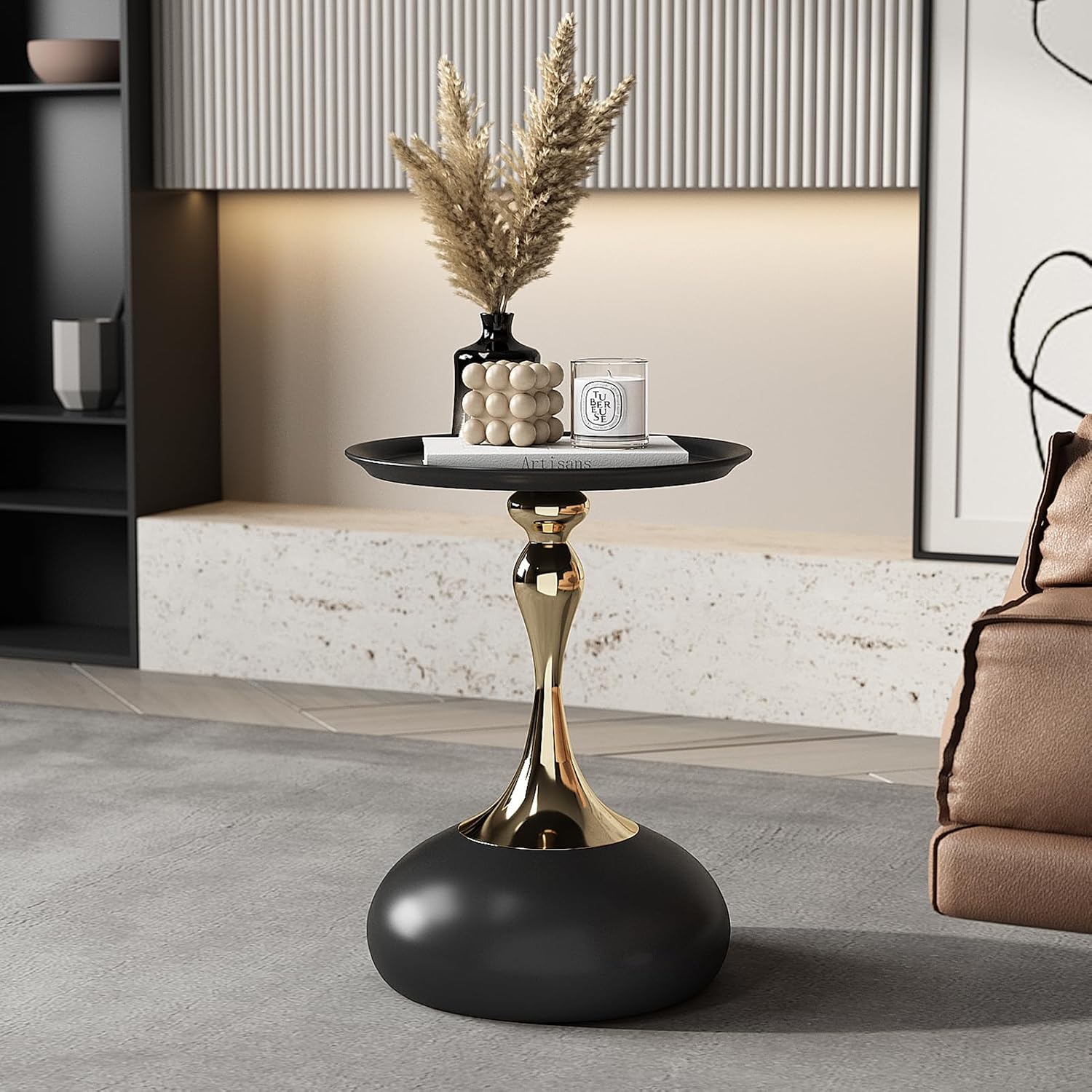 Modern Side Table with Weighted Base, Scratch-Resistant & Nano-Coated Finish - Versatile Accent Table for Living Room, Bedroom, Balcony (Cream)