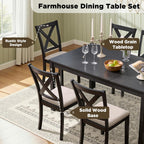 LUXOAK 7-Piece Solid Wood Dining Table Set, 60" Farmhouse Dining Table with 6 Chairs, Rectangular Table Set for 6, Kitchen & Dining Room Furniture, Grey & White