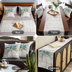 Beige Palm Trees Bed Runners for Full/Queen Size Bed, Summer Tropical Coastal Wooden Bedroom Hotel Wedding Room Bedding Scarf Protector Beds Scarves Throw for Foot and Pillowcase Set 18x18in