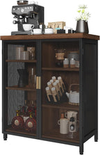 Buffet Cabinet, Metal Mesh Storage Sideboard with Adjustable Shelves, Coffee Bar Cabinet for Dining Room, Kitchen, Living Room, Entryway,Vintage Brown