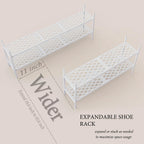 Shoe Rack, Expandable Shoes Organizer Metal Shelf Stand, 2 Tier Stackable Long Shoe Storage Holder For Closet, Floor, Entryway, Garage, Bedroom, Door Entrance For 12-18 Pairs, 45.6 inches White