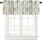 Vintage Plant Valance Curtains,Retro Wildflower Green Leaf Ferns Print for Farmhouse Kitchen Bathroom Laundry Living Room Deco 54" W x 18" L Inch