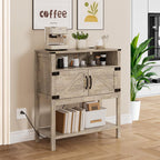 M METERXITY 31.5" W Coffee Bar Cabinet with Outlets, 2-Door Farmhouse Console Table Sofa Storage Cabinet Narrow Buffet Sideboard for Kitchen, Pantry, Entryway, Hallway, Dining (Light Oak)