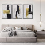 Abstract Neutral Textured Framed Canvas Wall Art Set of 3, Minimalist Wall Decor Modern Art Prints, Black Gold Wall Painting Artwork for Living Room,Bedroom,Dining Room,Office, 16"x24"