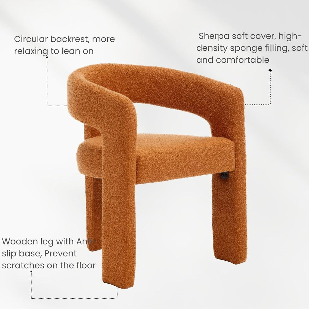 Modern Sherpa Barrel Dining Chair, Upholstered Accent Chair with Curved Back Comfy Side Chair Lounge Armchair for Kitchen Dining Room Living Room Reception, Terracotta