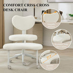 360° Swivel Meditation Chair Plus, Teddy Upholstered Cross Legged Chair with Flexible Design, ADHD Desk & Yoga - Wide Criss Cross Desk Chair for Fidgety Sitters (Ivory + Teddy)