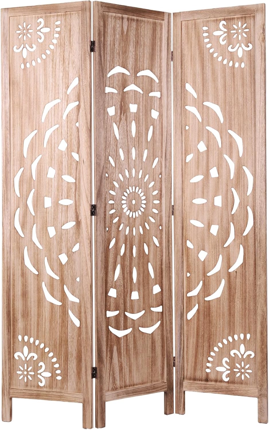 67 inch Wooden Slat Room Dividers Folding, 3 Panel Foldable Boho-Styled Space Wood Wall Divider, Screen Room Divider for Home Office Decor Privacy Separation