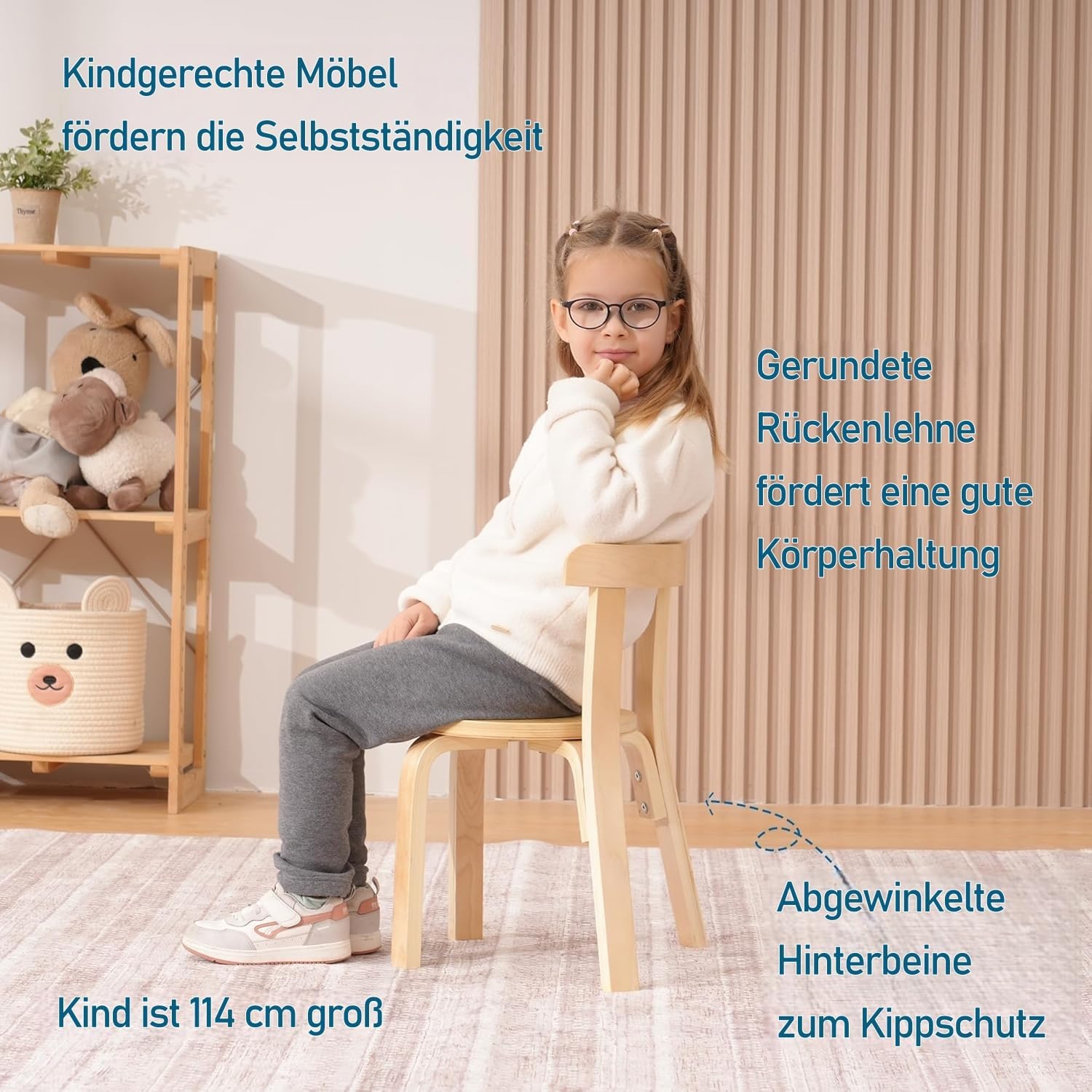 Swegrow Wooden Kids Chair, Toddler Chair for Table, Kids Stackable Chairs, Kid Wooden Furniture for Family/Playroom/Classroom（Set of 4-Natural Wood）