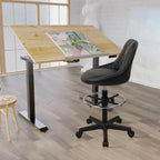 KLASIKA Adjustable Drafting Chair with Backrest & Wheels, Tall Swivel Rolling Stool with Height Adjustable Footrest, PU Leather Ergonomic Office Desk Chair for Workshop Home Kitchen Bar, Black