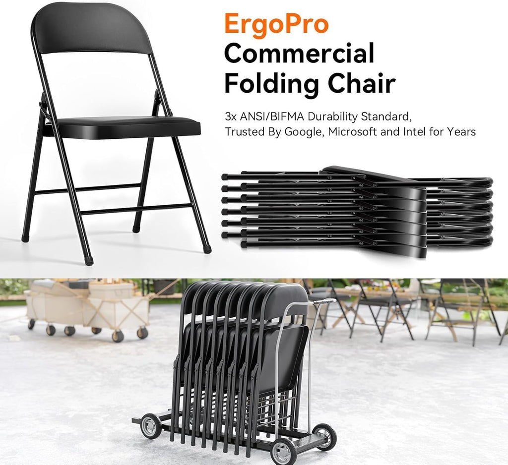 6 Pack Folding Chairs, 330 lbs Heavy Duty All Metal Folding Chair with Ergonomic Backrest, Portable Foldable Chair for Office Dining Party Meeting Outdoor Black