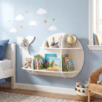 GLACER Wall Mounted Kids Bookshelf, Whale-Shaped Floating Bookshelf with 6 Open Shelves & 2 Tier Floating Wall Shelf, Wooden Nursery Bookshelf for Kid’s Room Bedroom Living Room Reading Corner