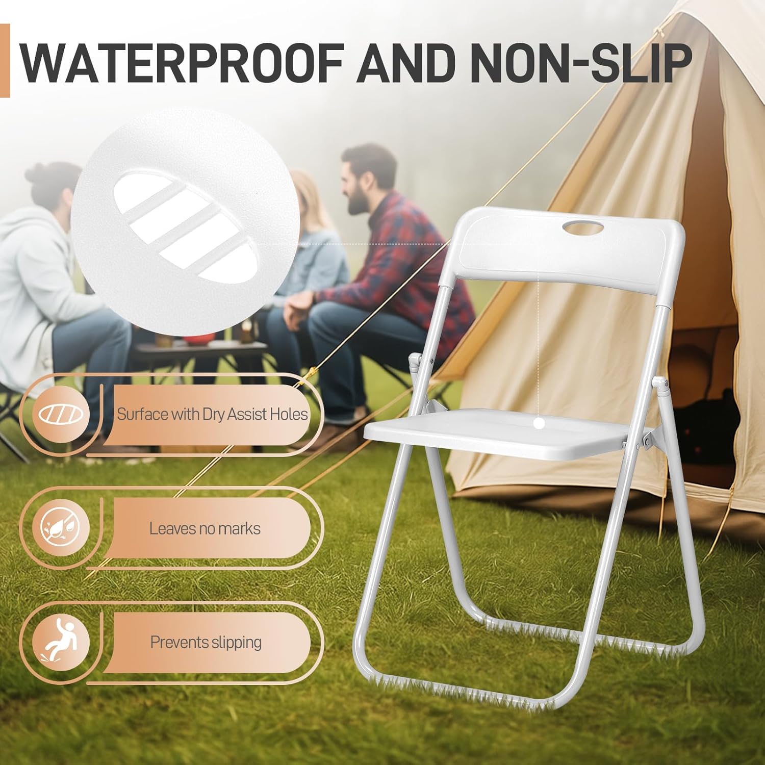 Karl home 10 Pcs Folding Chair, 300LBS Lightweight Foldable Plastic Chair, Reinforced Metal Frame Easy to Fold & Store for Indoor & Outdoor, Wedding, Party, Meeting Room, Patio and Garden, White