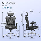 SIHOO M57 Ergonomic Mesh Office Chair, High Back Home Desk Chair with 3D Armrests, Lumbar Support and Adjustable Headrest, Comfortable Computer Chair, Big & Tall Office Chair Hold 330 LBS-Black