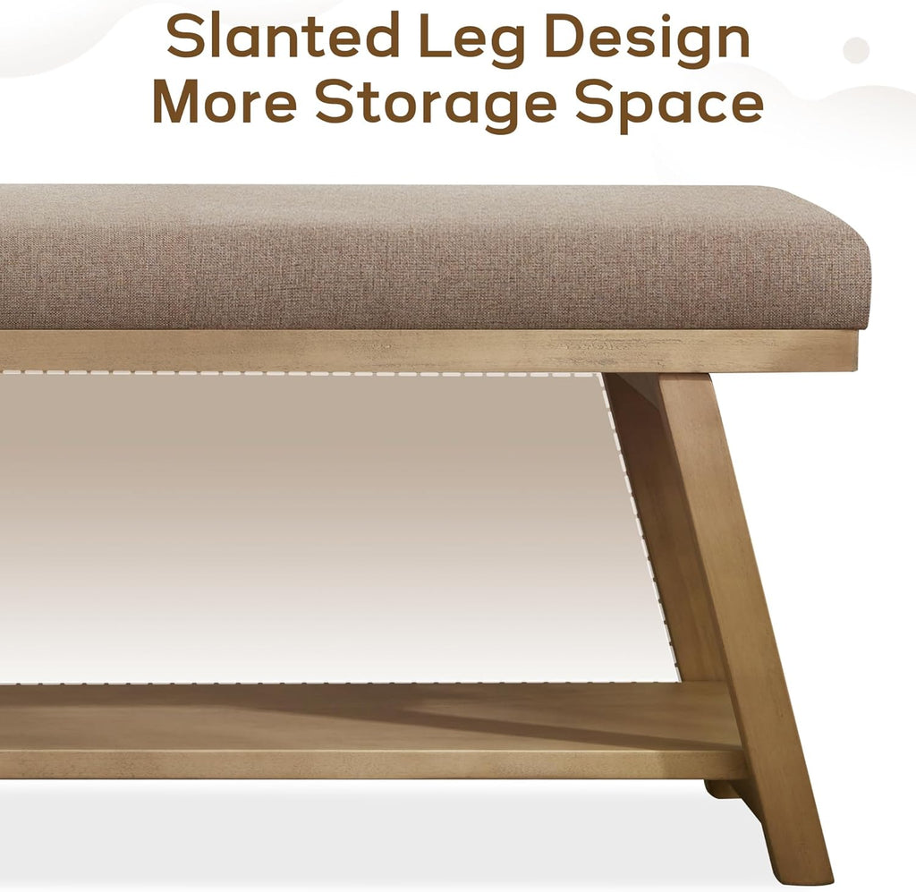 Zihanhome 45" Entryway Bench Upholstered Storage Bench for Bedroom Shoe Rack Bench for Living Room, Hallway, Mudroom, Balcony, Sturdy Indoor Bench Seat Holds Up to 300 lbs (Brown)