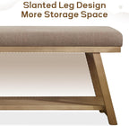 Zihanhome 45" Entryway Bench Upholstered Storage Bench for Bedroom Shoe Rack Bench for Living Room, Hallway, Mudroom, Balcony, Sturdy Indoor Bench Seat Holds Up to 300 lbs (Brown)