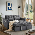3 in 1 Convertible Sofa Bed, Love Seat Sleeper Bed with Side Pockets, Velvet Fabric Pull Out Couch with Adjustable Backrest for Living Room, Bedroom, Gray Apartment, Gray