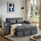 3 in 1 Convertible Sofa Bed, Love Seat Sleeper Bed with Side Pockets, Velvet Fabric Pull Out Couch with Adjustable Backrest for Living Room, Bedroom, Gray Apartment, Gray