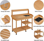 Topeakmart 45.2x17.7x47.6'' (LxWxH) Potting Benches Outdoor Garden Potting Table Work Bench with Removable Sink Drawer Rack Shelves Work Station, Wood