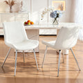Vogue Furniture Direct Modern Dining Chairs Set of 2 - PU Leather Upholstered Armless Side Chairs with Metal Legs, Accent Chairs for Dining Room, Kitchen, Living Room (White, Silver Legs)