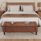 60" Storage Ottoman Bench, Faux Leather Upholstered Bed Bench with Tufted Buttons and Nailhead Trim, Large Ottoman with Storage for King Size End of Bed, Bedroom, Entryway, Hallway (brown)