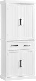 Topeakmart 72.5" Kitchen Pantry with Large Drawer, Wooden Pantry Cabinet Cupboard with Doors and Adjustable Shelves, Storage Cabinet Organizer for Kitchen, Dining Room, Living Room, White