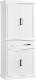 Topeakmart 72.5" Kitchen Pantry with Large Drawer, Wooden Pantry Cabinet Cupboard with Doors and Adjustable Shelves, Storage Cabinet Organizer for Kitchen, Dining Room, Living Room, White
