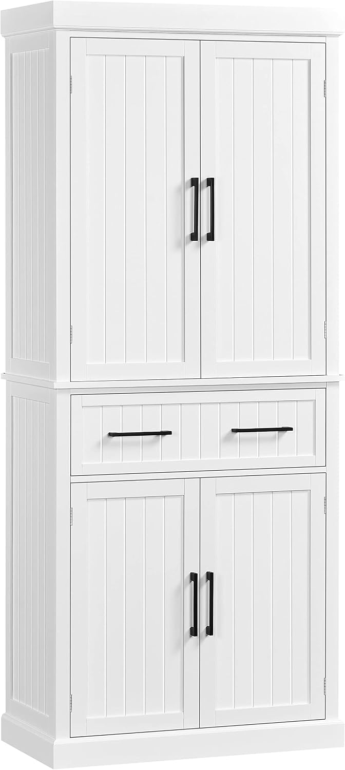 Topeakmart 72.5" Kitchen Pantry with Large Drawer, Wooden Pantry Cabinet Cupboard with Doors and Adjustable Shelves, Storage Cabinet Organizer for Kitchen, Dining Room, Living Room, White