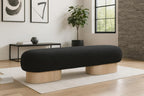 Meridian Furniture 22001Black Robertson Collection Art Deco Bench with Luxurious Black Boucle Fabric and Rich Natural Oak Finish, 60.5" W x 18" D x 16" H, Black
